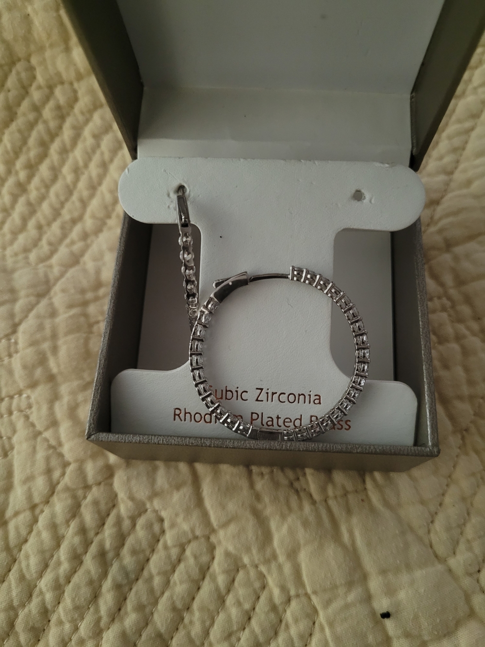 Rhodium-Plated Cubic Zirconia Hoop Earrings - Silver